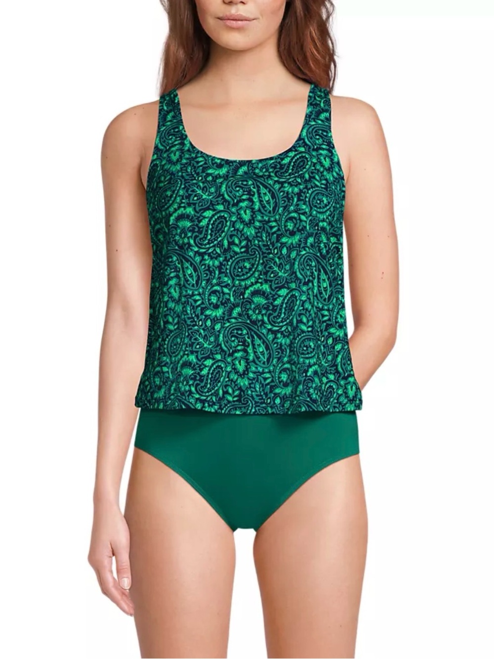 Women's Chlorine Resistant One Piece Scoop Neck Fauxkini Swimsuit